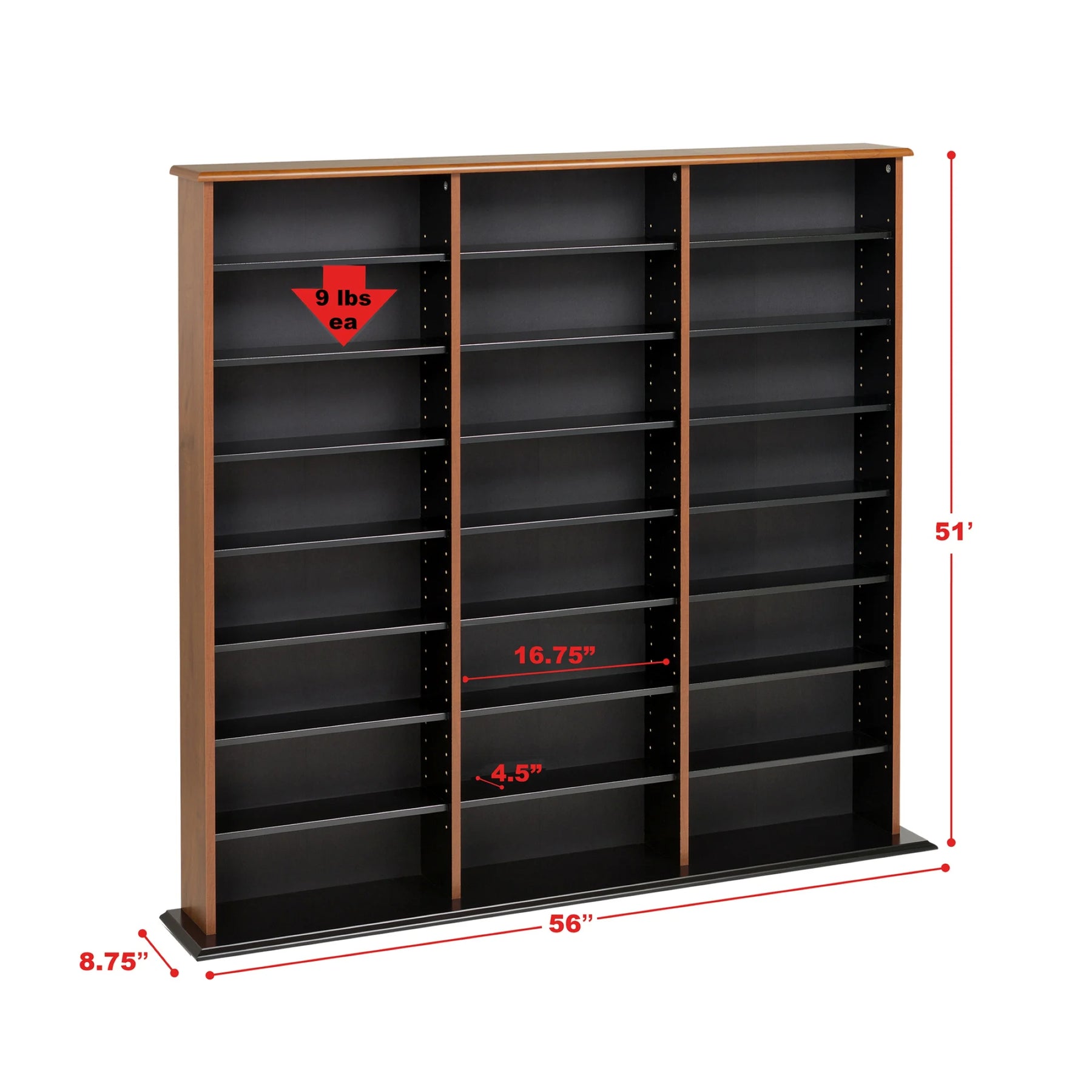 Prepac 51" Triple CD DVD Wall Media Storage Rack in Black
