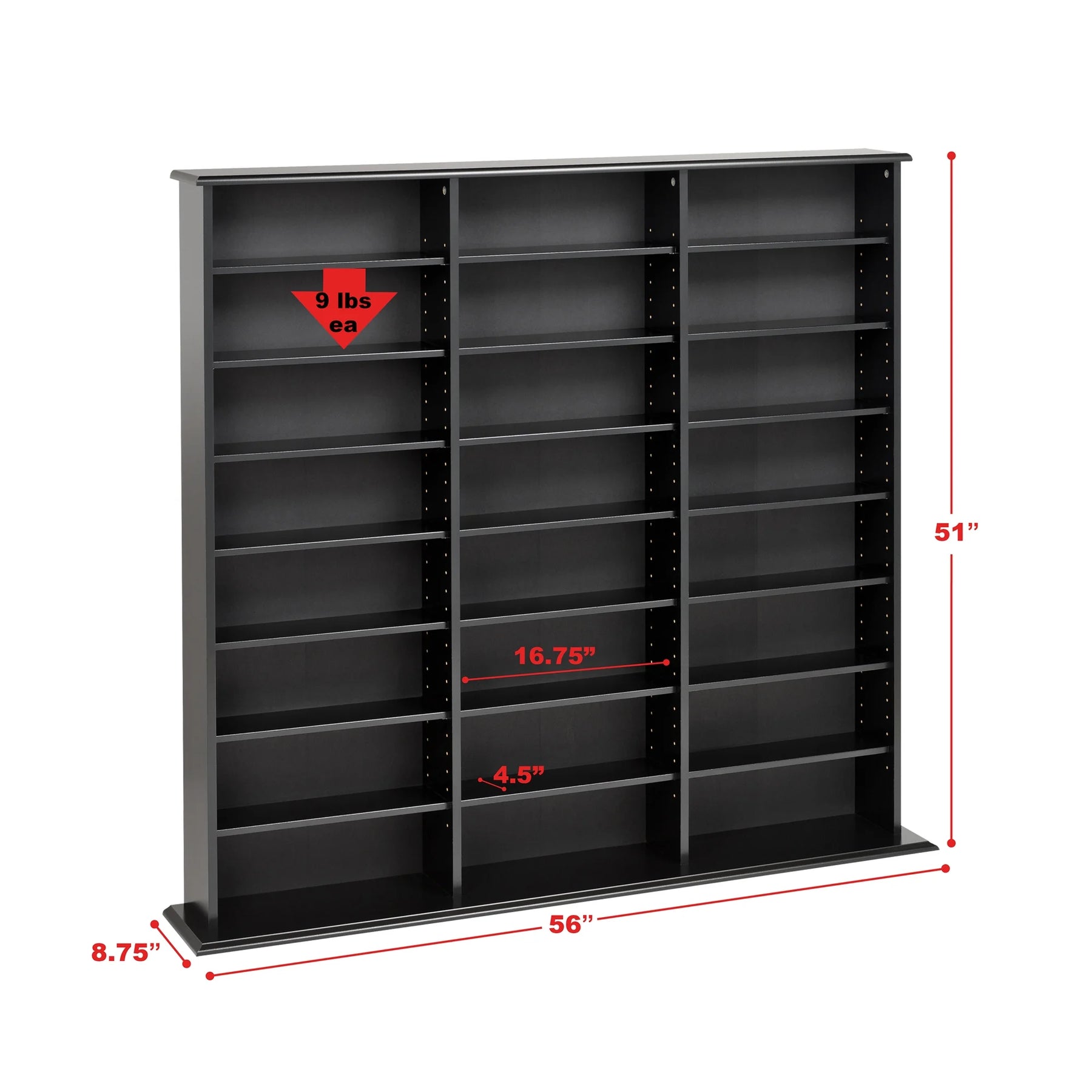 Prepac 51" Triple CD DVD Wall Media Storage Rack in Black