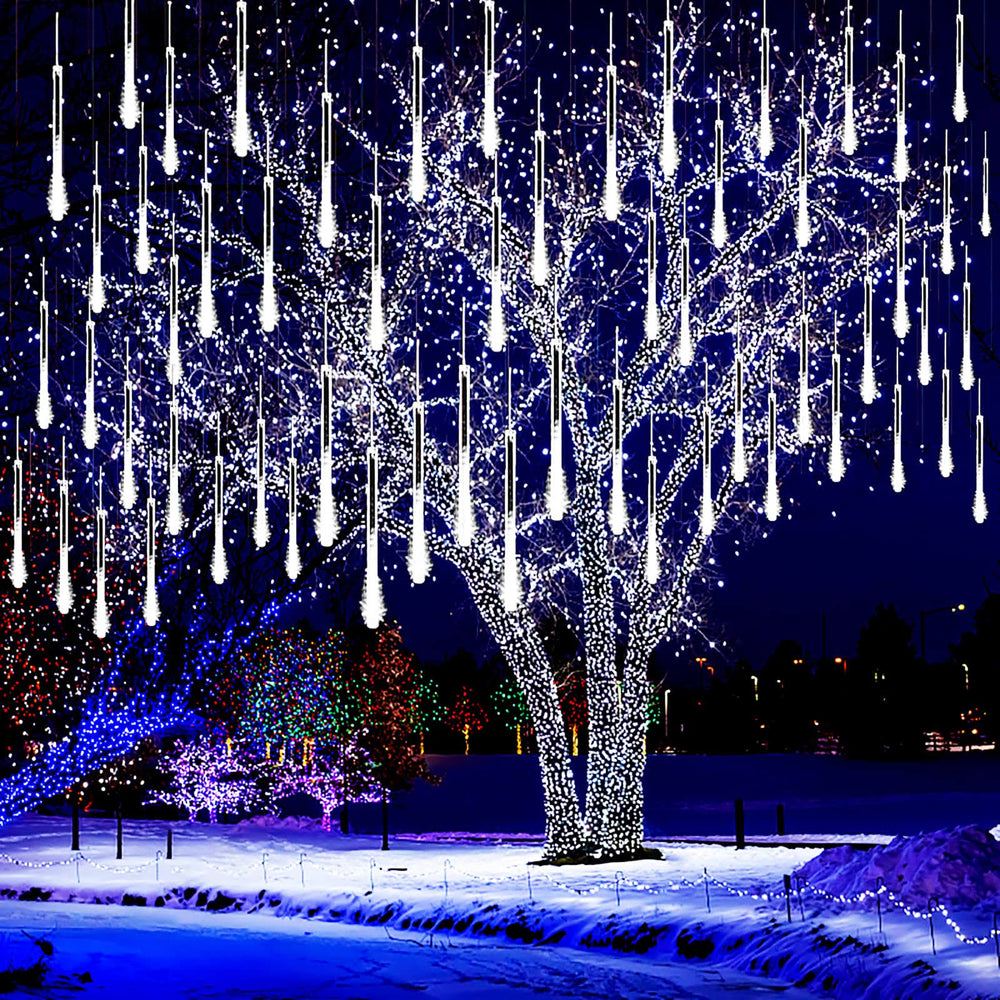 Kwaiffeo Christmas Lights Outdoor, Meteor Shower Lights Falling Rain Lights 12 inch 8 Tube 192 LED Snow Falling Icicle Cascading