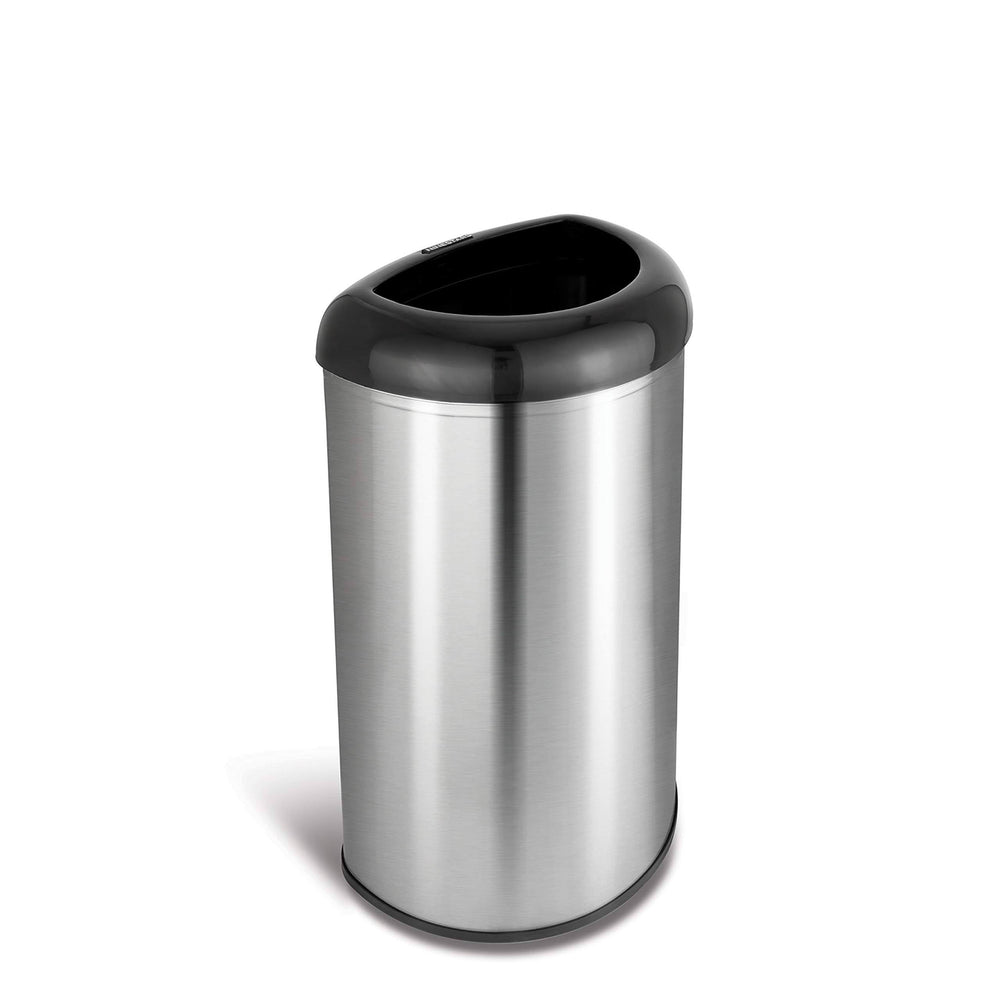 Ninestars OTT-50-19BK Open Top Office Bathroom Trash Can 13 Gal 50L Stainless Steel Base (D Shape Black Lid)