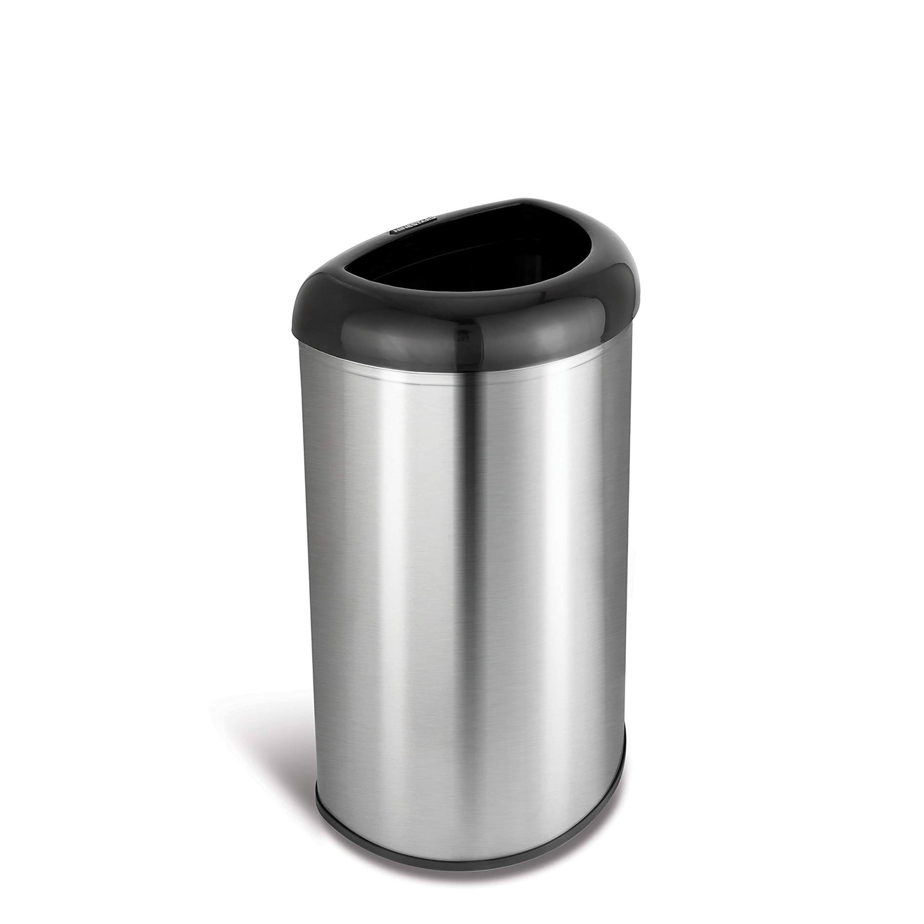 Ninestars OTT-50-19BK Open Top Office Bathroom Trash Can 13 Gal 50L Stainless Steel Base (D Shape Black Lid)