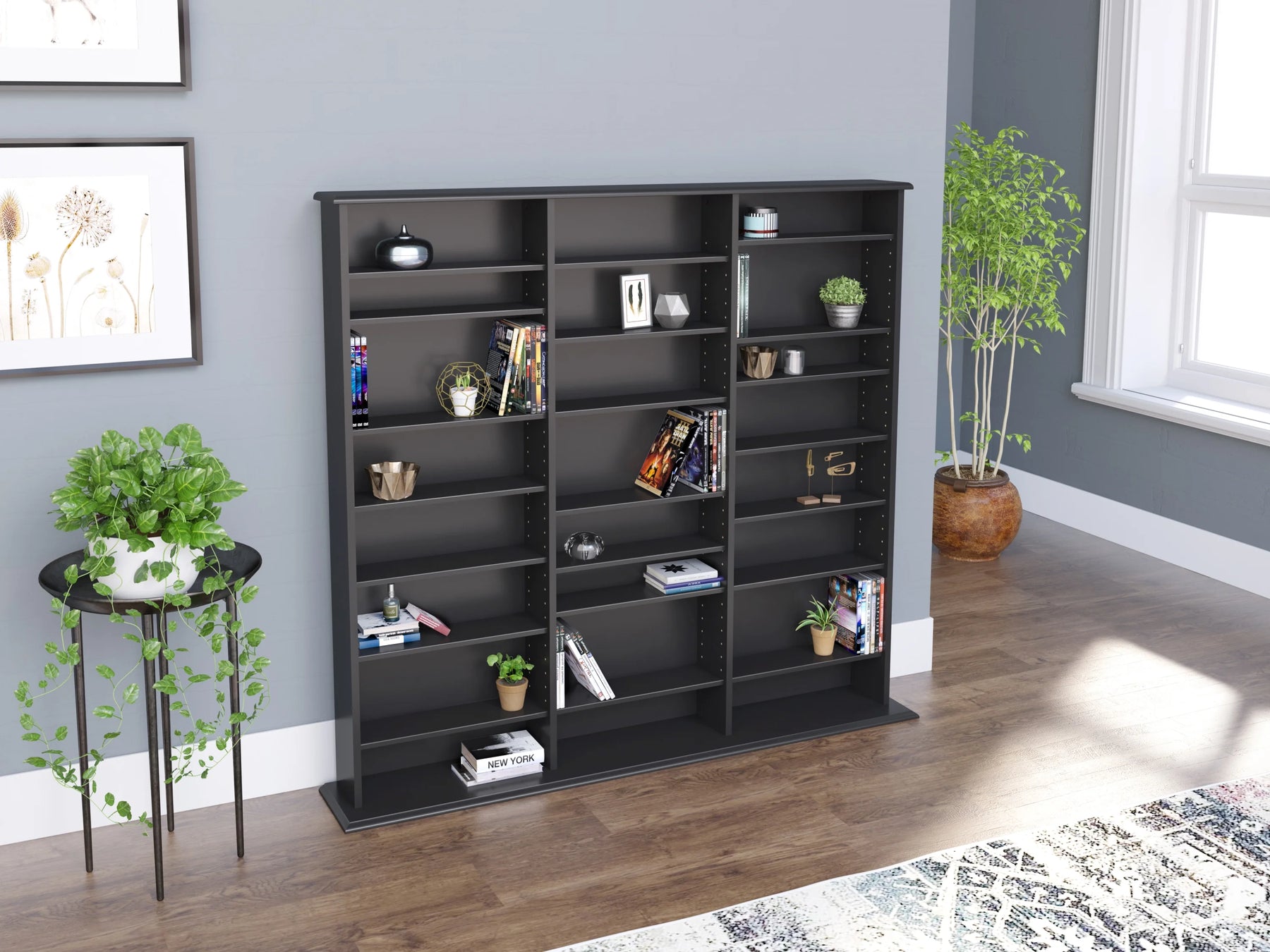 Prepac 51" Triple CD DVD Wall Media Storage Rack in Black