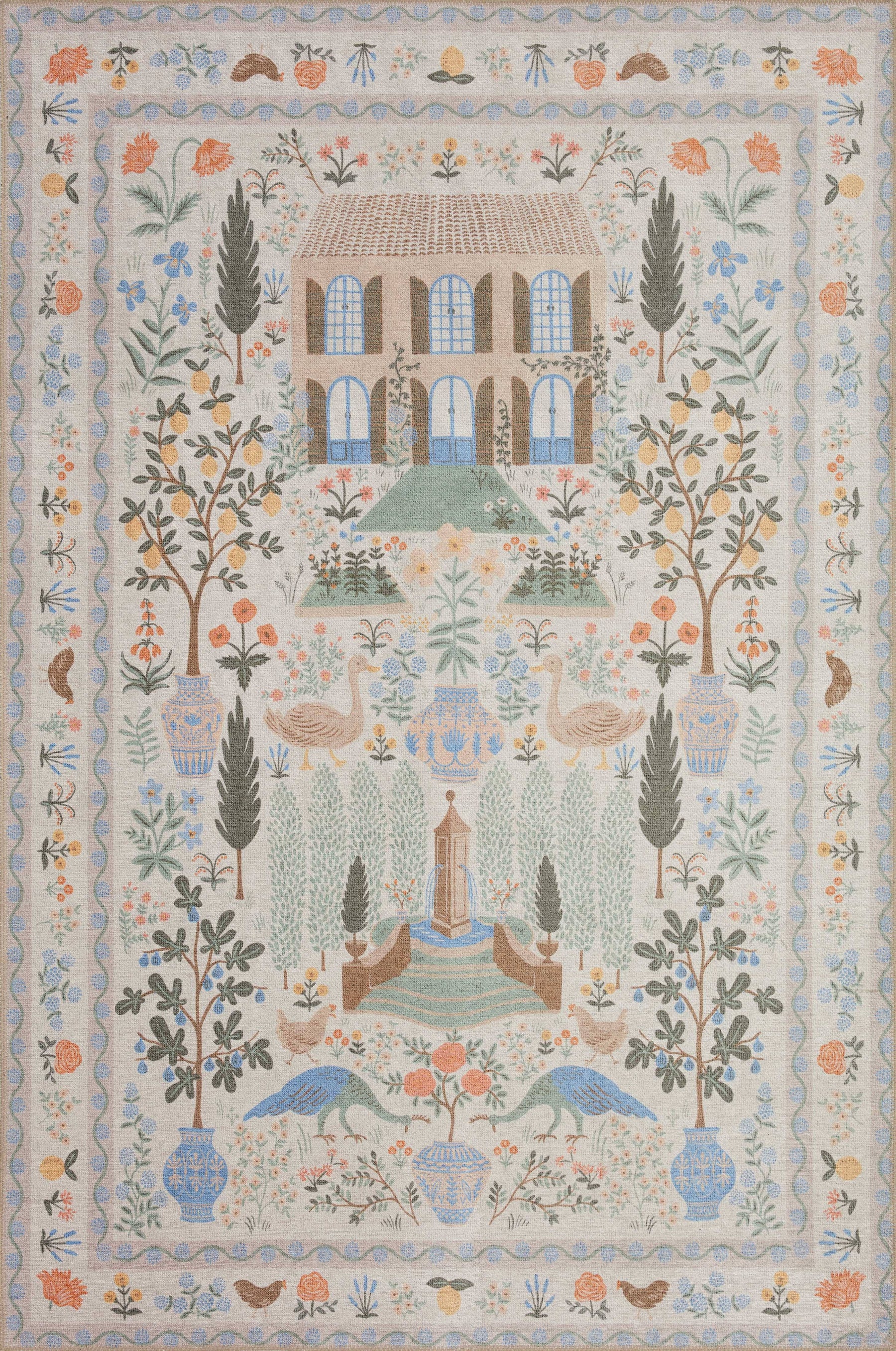 Loloi Rifle Paper Menagerie MEN-03 Rug, Cream / 2'3" x 5'