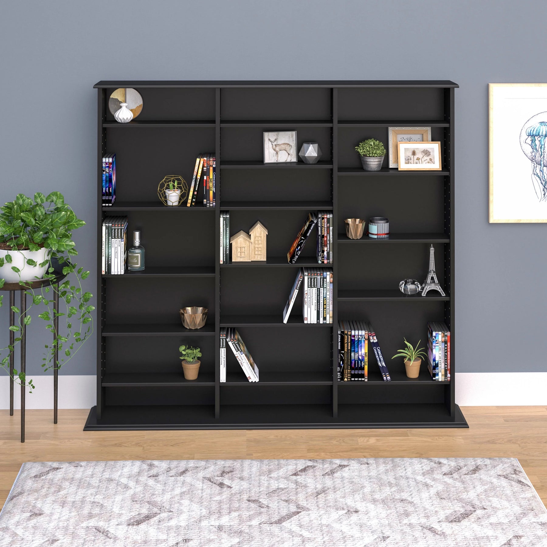 Prepac 51" Triple CD DVD Wall Media Storage Rack in Black
